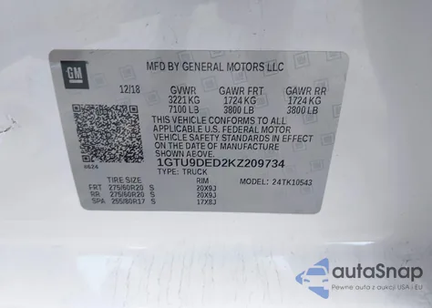 2019 GMC Sierra 1500 Slt from USA, damaged, VIN 1GTU9DED2KZ209734